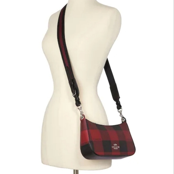 COACH JES BAGUETTE WITH BUFFALO PLAID PRINT RED & BLACK - Picture 3 of 5